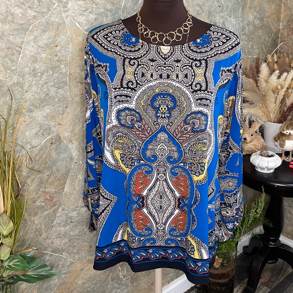 Alani shirt top blouse tunic colorful vibrant paisley stretch extra sleeves XL - Picture 4 of 11